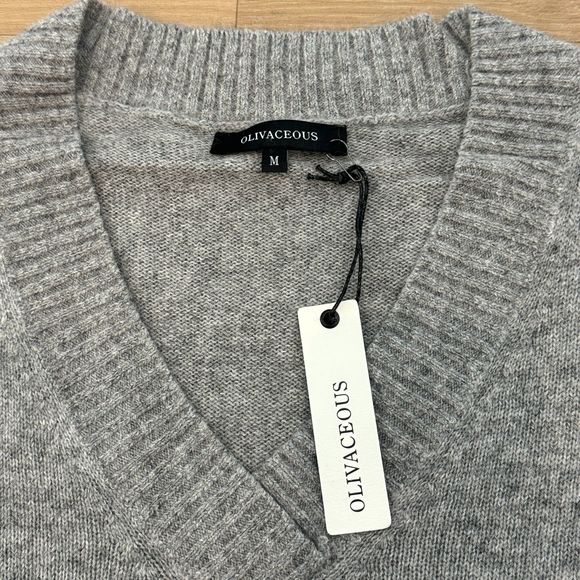 NWT* Olivaceous V-Neck Color Block Sweater in Gray and white - Women's M - Picture 3 of 7